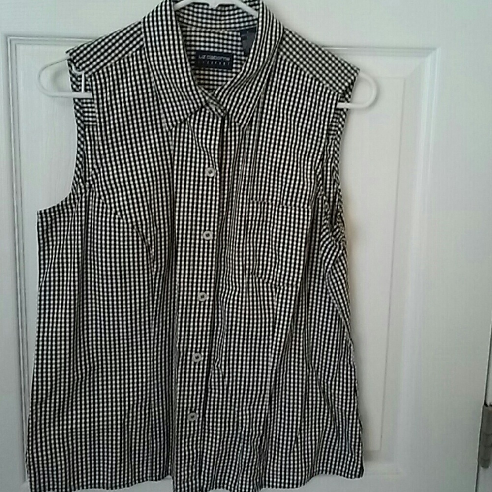 LIZSPORT Black & white checkered sleeveless top Lg